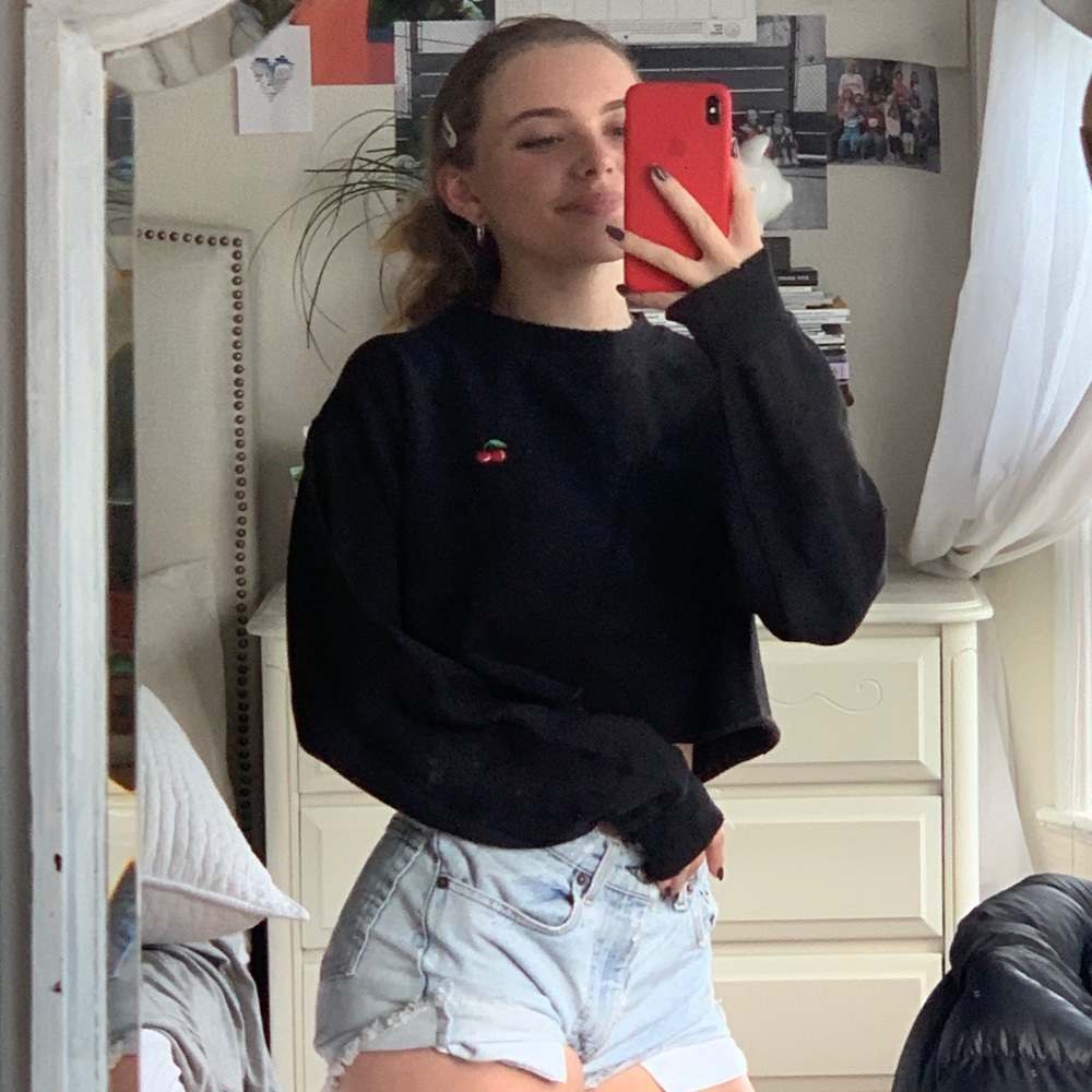 Brandy Melville cropped cherry pullover sweatshirt